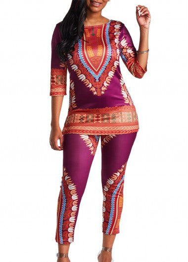 Dashiki Print Side Slit Top and Pants